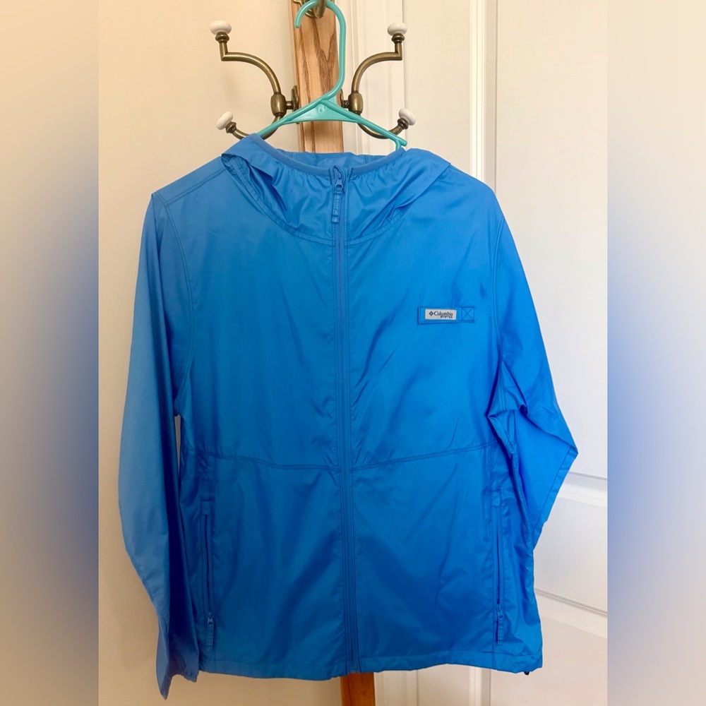 Columbia Bright Blue Hooded Windbreaker Jacket